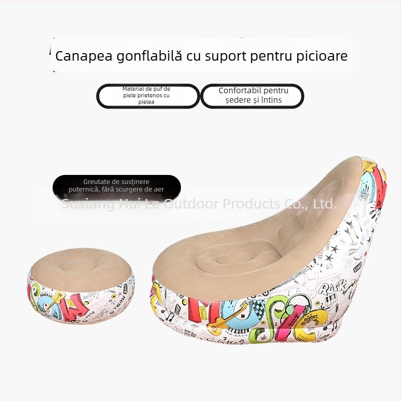 Canapea gonflabilă de exterior cu suport pentru picioare, PVC portabil Hui Le, pentru 1 persoană, 1,9 kg, pompă de aer