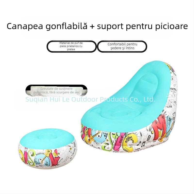 Canapea gonflabilă de exterior cu suport pentru picioare, PVC portabil Hui Le, pentru 1 persoană, 1,9 kg, pompă de aer
