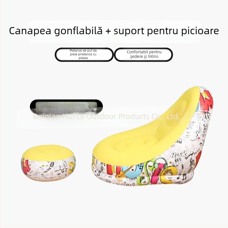 Canapea gonflabilă de exterior cu suport pentru picioare, PVC portabil Hui Le, pentru 1 persoană, 1,9 kg, pompă de aer