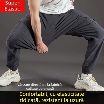 Pantaloni de lucru pentru bărbați, primăvară-toamnă, cu buzunare multiple, bumbac-stretch, croială dreaptă, talie înaltă, fermoar