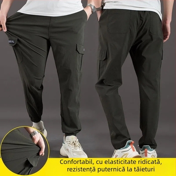 Pantaloni de lucru pentru bărbați, primăvară-toamnă, cu buzunare multiple, bumbac-stretch, croială dreaptă, talie înaltă, fermoar