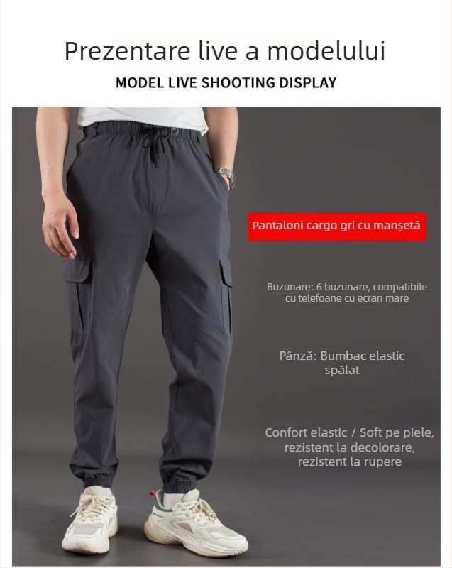 Pantaloni de lucru pentru bărbați, primăvară-toamnă, cu buzunare multiple, bumbac-stretch, croială dreaptă, talie înaltă, fermoar