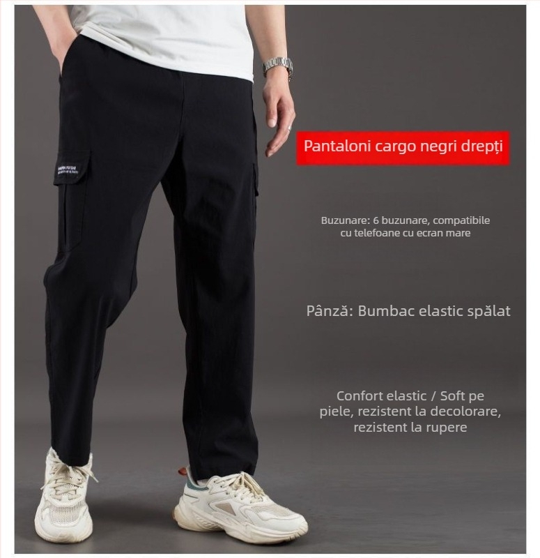 Pantaloni de lucru pentru bărbați, primăvară-toamnă, cu buzunare multiple, bumbac-stretch, croială dreaptă, talie înaltă, fermoar