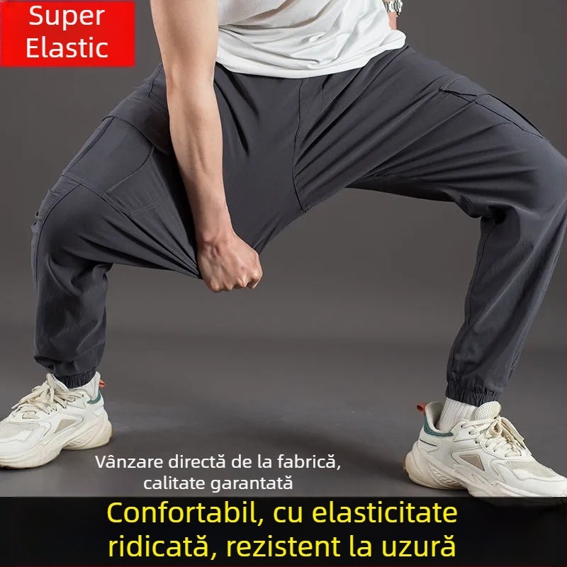 Pantaloni de lucru pentru bărbați, primăvară-toamnă, cu buzunare multiple, bumbac-stretch, croială dreaptă, talie înaltă, fermoar