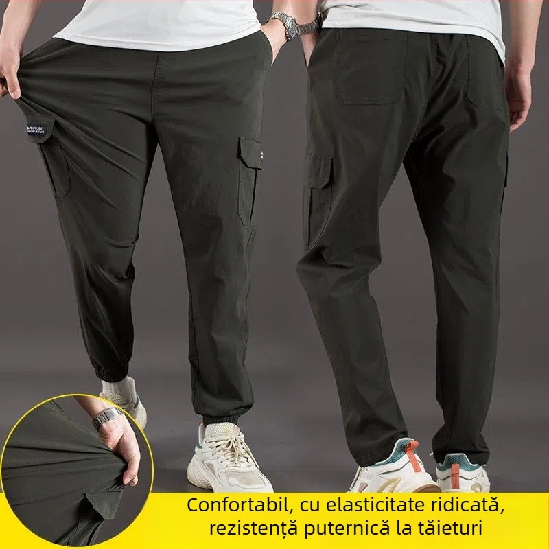 Pantaloni de lucru pentru bărbați, primăvară-toamnă, cu buzunare multiple, bumbac-stretch, croială dreaptă, talie înaltă, fermoar