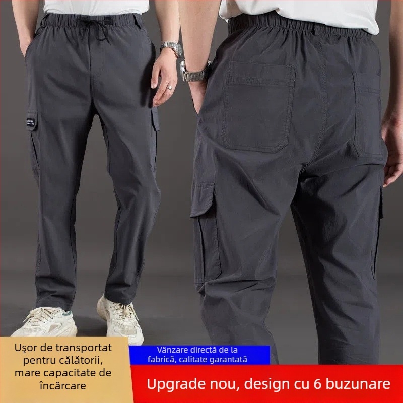Pantaloni de lucru pentru bărbați, primăvară-toamnă, cu buzunare multiple, bumbac-stretch, croială dreaptă, talie înaltă, fermoar