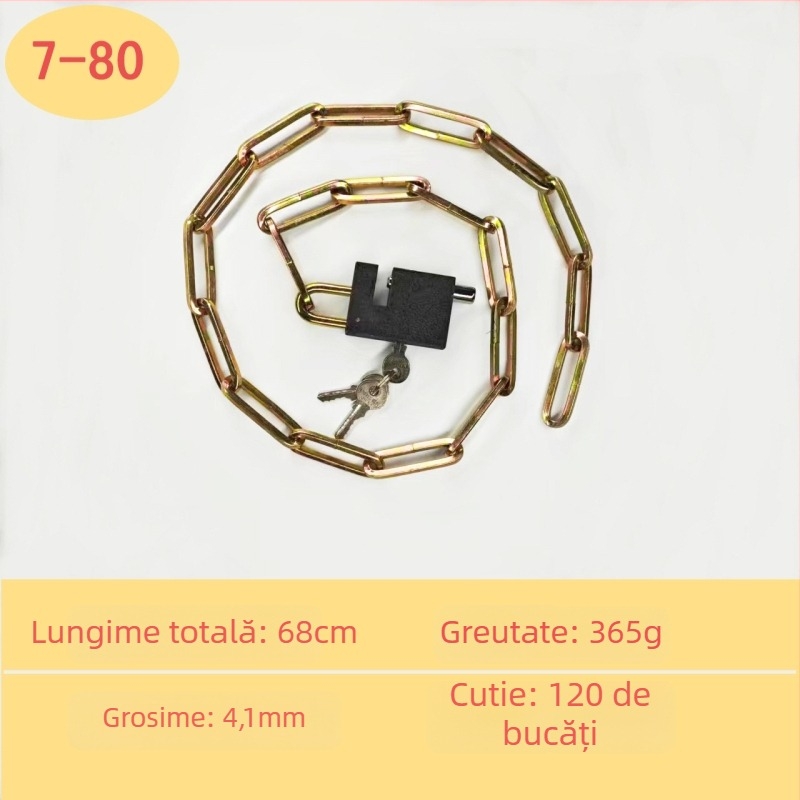 Chain lock — lanț galvanizat din fier pentru porți de depozit, motociclete și biciclete; anti-furt, anti-forțare, greutate 50