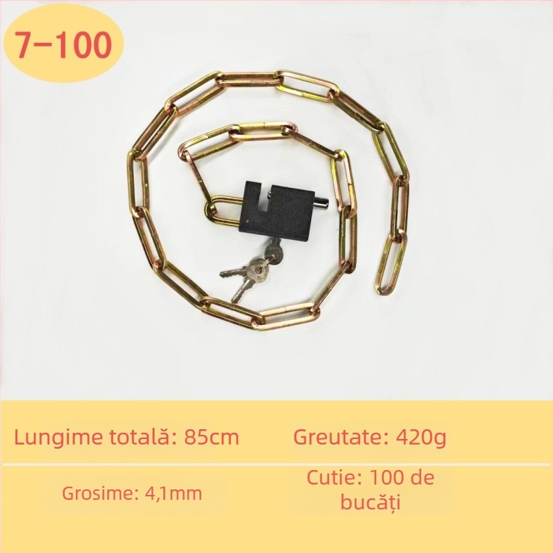 Chain lock — lanț galvanizat din fier pentru porți de depozit, motociclete și biciclete; anti-furt, anti-forțare, greutate 50