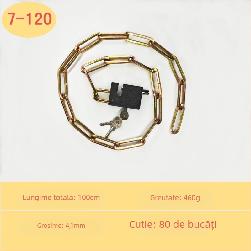 Chain lock — lanț galvanizat din fier pentru porți de depozit, motociclete și biciclete; anti-furt, anti-forțare, greutate 50