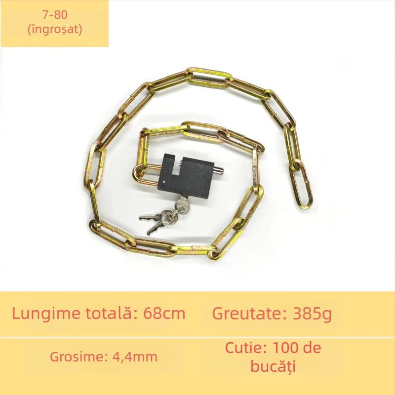 Chain lock — lanț galvanizat din fier pentru porți de depozit, motociclete și biciclete; anti-furt, anti-forțare, greutate 50