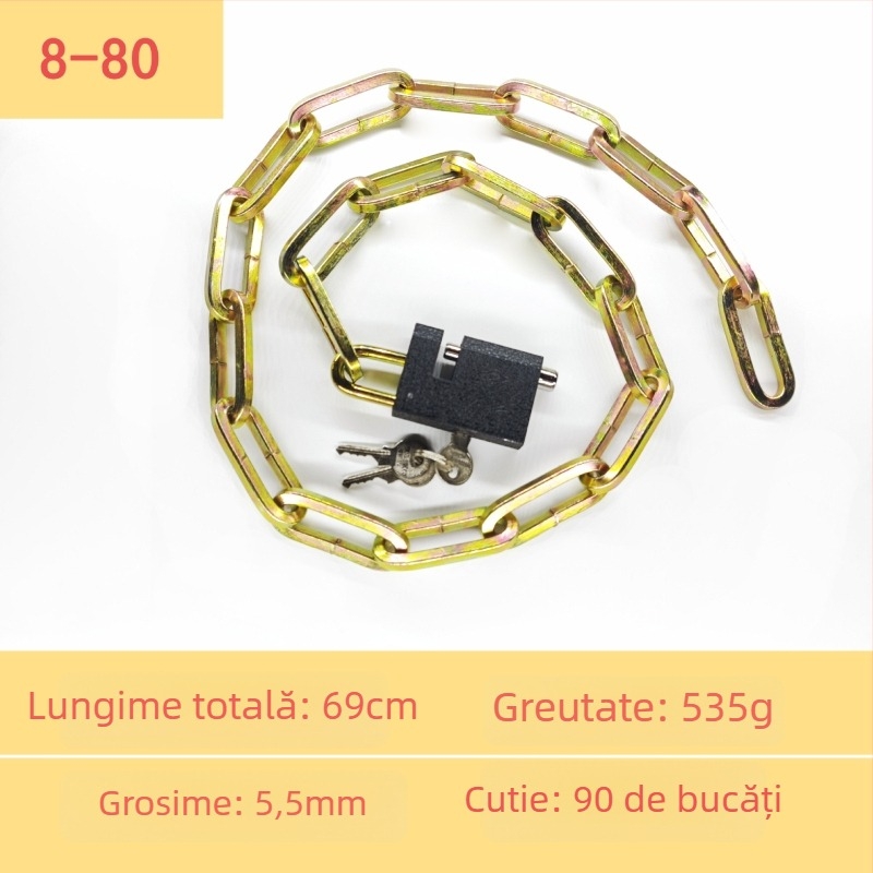 Chain lock — lanț galvanizat din fier pentru porți de depozit, motociclete și biciclete; anti-furt, anti-forțare, greutate 50