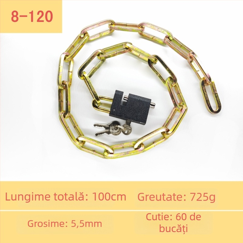 Chain lock — lanț galvanizat din fier pentru porți de depozit, motociclete și biciclete; anti-furt, anti-forțare, greutate 50