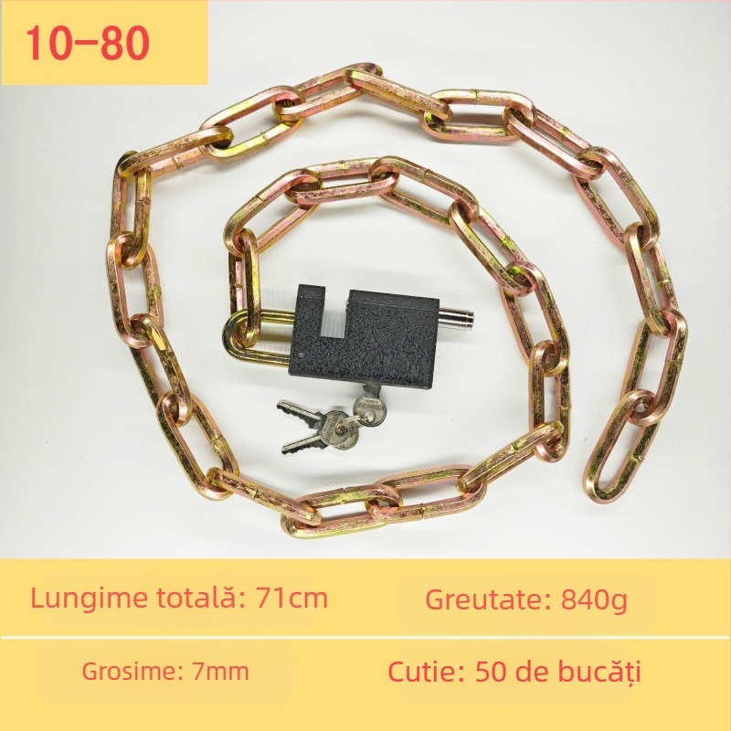 Chain lock — lanț galvanizat din fier pentru porți de depozit, motociclete și biciclete; anti-furt, anti-forțare, greutate 50