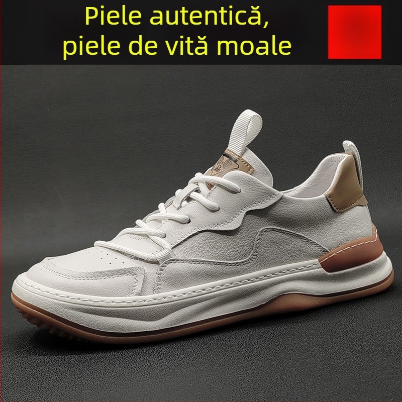 Mocasină pentru bărbați din piele naturală, profil jos, Slip-On, vârf rotund, talpă din cauciuc