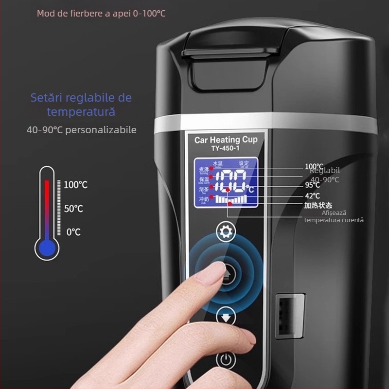 Ceainic electric montat în mașină, 12V pentru autoturisme, 24V pentru camioane, ceainic portabil izolat pentru apă fierbinte