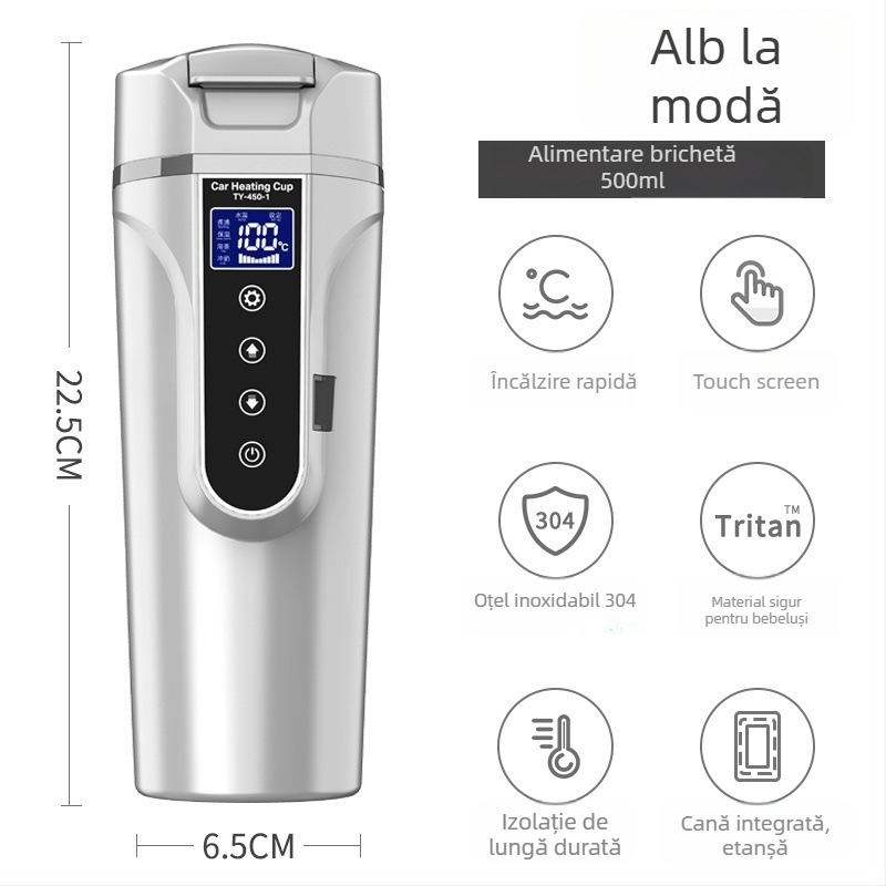 Ceainic electric montat în mașină, 12V pentru autoturisme, 24V pentru camioane, ceainic portabil izolat pentru apă fierbinte