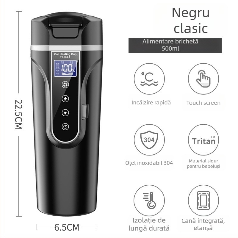 Ceainic electric montat în mașină, 12V pentru autoturisme, 24V pentru camioane, ceainic portabil izolat pentru apă fierbinte