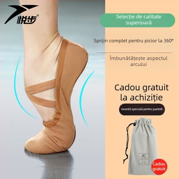 Pantofi de dans pentru femei și fete, talpa moale, balet clasic, partea superioară din pânză, talpă din piele naturală, șireturi