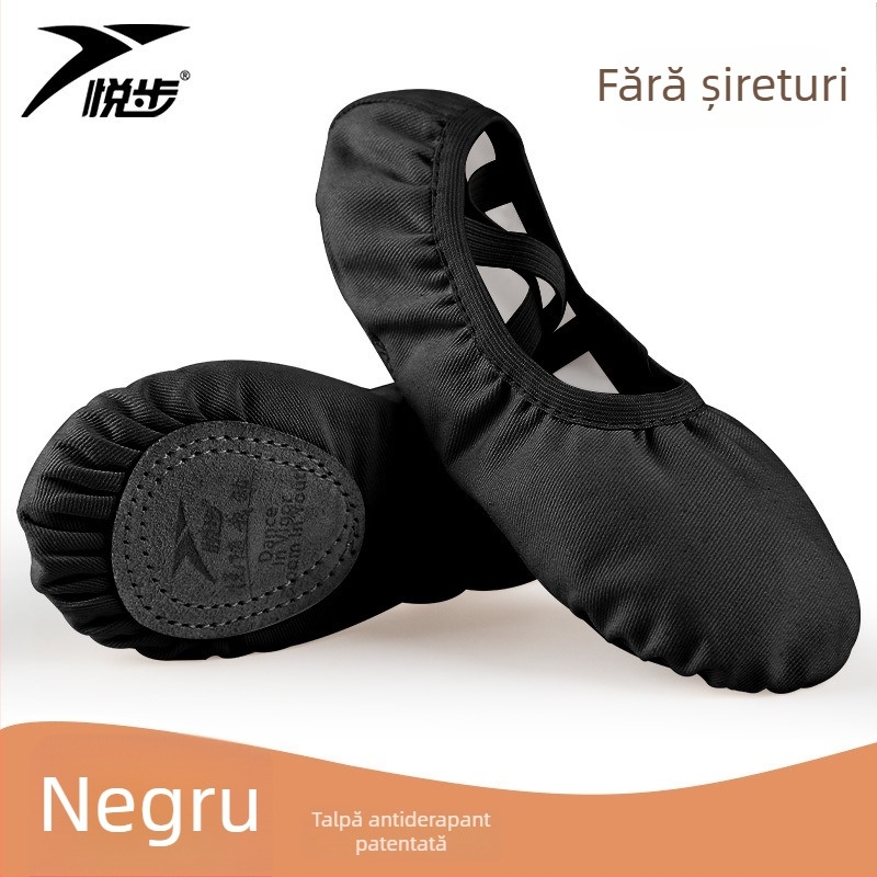 Pantofi de dans pentru femei și fete, talpa moale, balet clasic, partea superioară din pânză, talpă din piele naturală, șireturi
