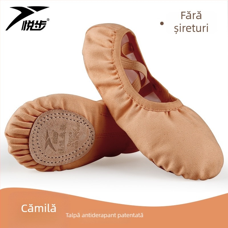 Pantofi de dans pentru femei și fete, talpa moale, balet clasic, partea superioară din pânză, talpă din piele naturală, șireturi
