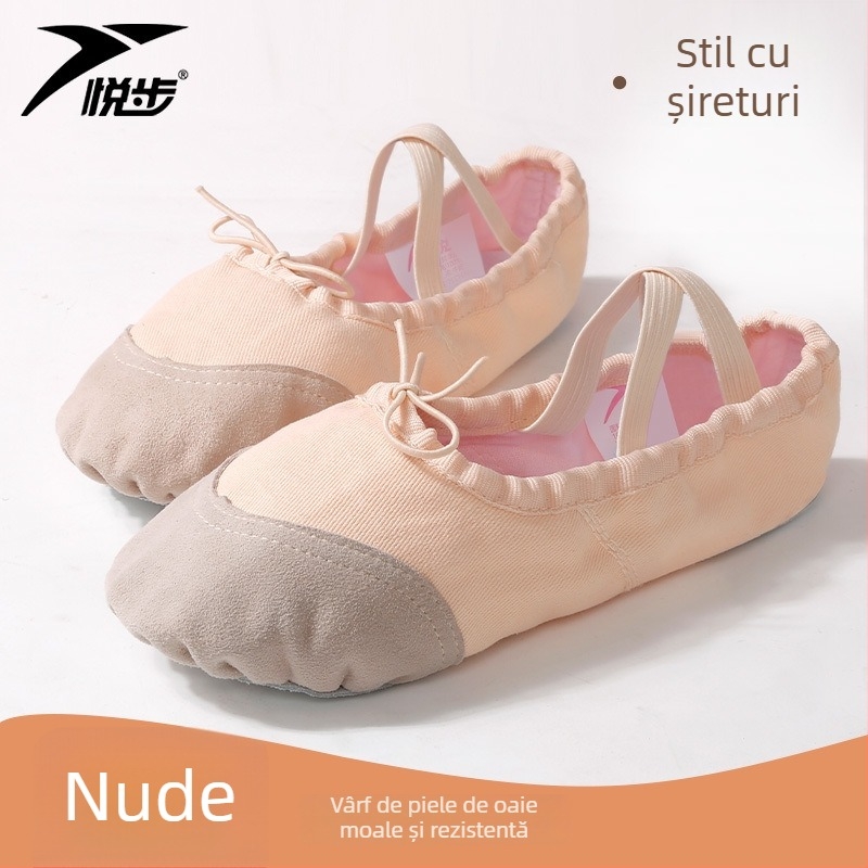 Pantofi de dans pentru femei și fete, talpa moale, balet clasic, partea superioară din pânză, talpă din piele naturală, șireturi