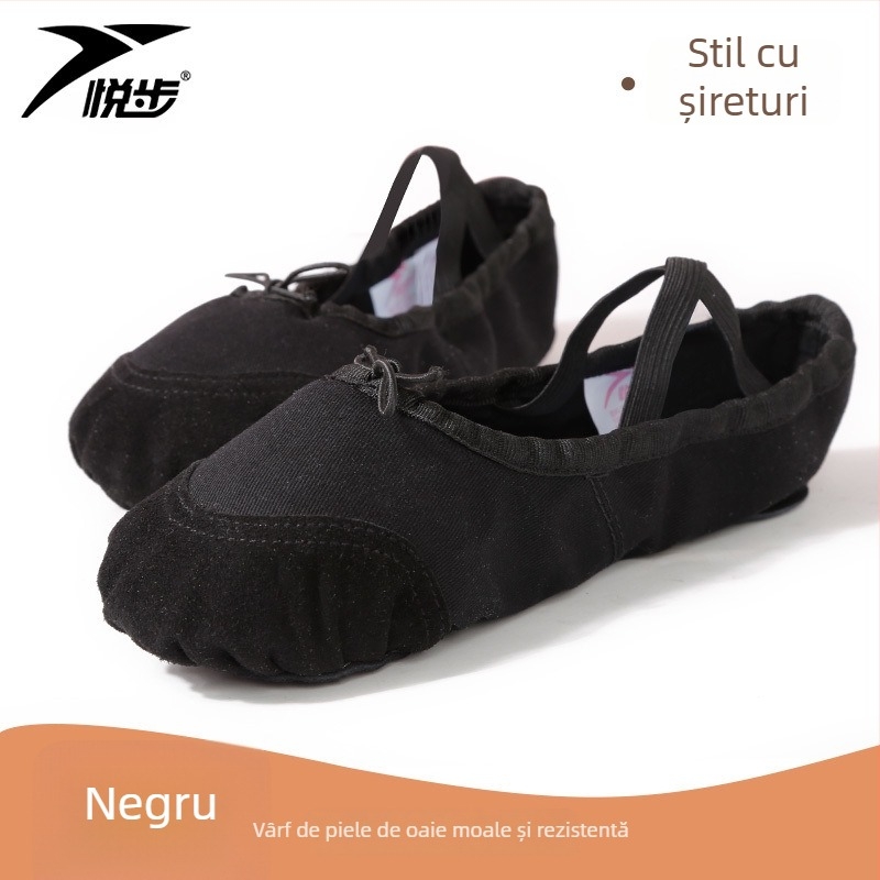 Pantofi de dans pentru femei și fete, talpa moale, balet clasic, partea superioară din pânză, talpă din piele naturală, șireturi