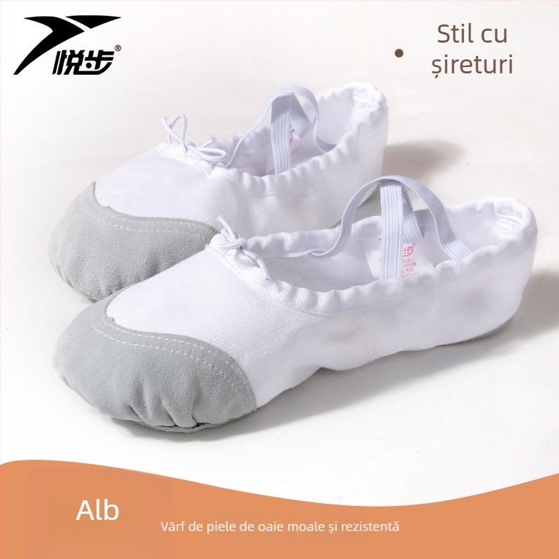 Pantofi de dans pentru femei și fete, talpa moale, balet clasic, partea superioară din pânză, talpă din piele naturală, șireturi