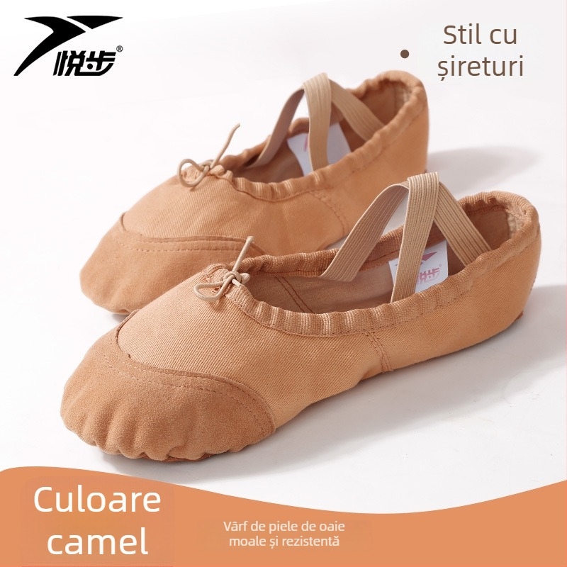 Pantofi de dans pentru femei și fete, talpa moale, balet clasic, partea superioară din pânză, talpă din piele naturală, șireturi