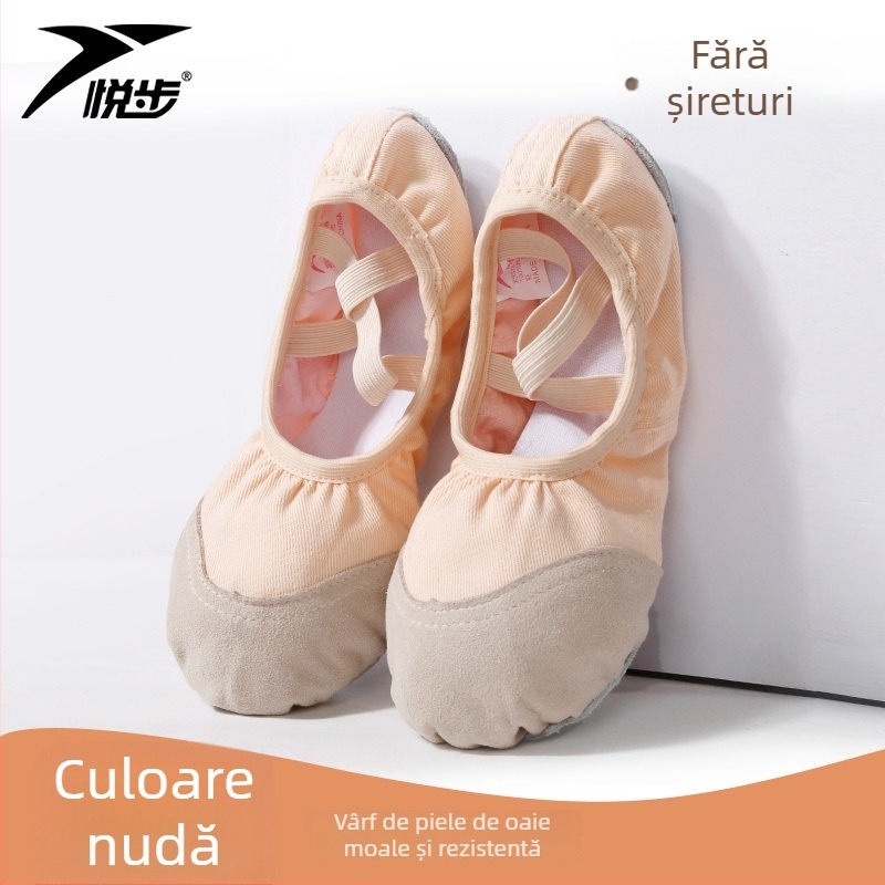 Pantofi de dans pentru femei și fete, talpa moale, balet clasic, partea superioară din pânză, talpă din piele naturală, șireturi