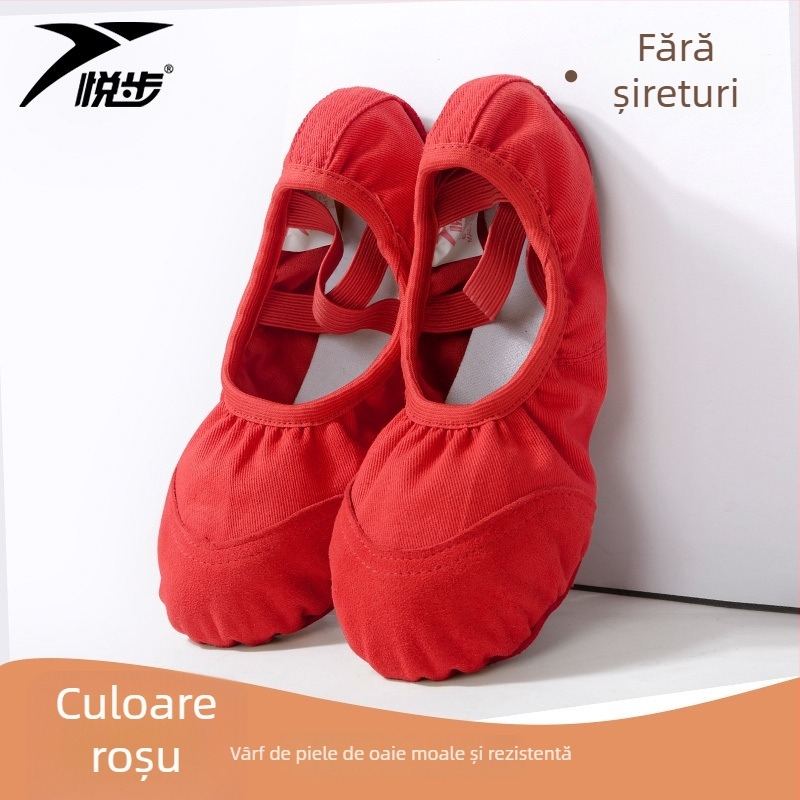 Pantofi de dans pentru femei și fete, talpa moale, balet clasic, partea superioară din pânză, talpă din piele naturală, șireturi