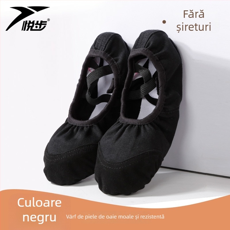 Pantofi de dans pentru femei și fete, talpa moale, balet clasic, partea superioară din pânză, talpă din piele naturală, șireturi