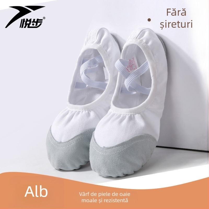 Pantofi de dans pentru femei și fete, talpa moale, balet clasic, partea superioară din pânză, talpă din piele naturală, șireturi