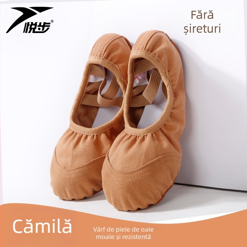 Pantofi de dans pentru femei și fete, talpa moale, balet clasic, partea superioară din pânză, talpă din piele naturală, șireturi