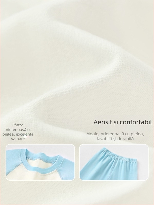 Set de pijamale pentru copii din bumbac cu imprimeu desen animat, pentru 3–8 ani, guler rotund, primăvară–toamnă