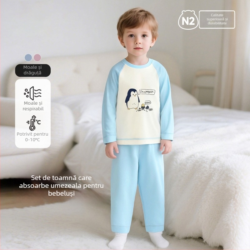 Set de pijamale pentru copii din bumbac cu imprimeu desen animat, pentru 3–8 ani, guler rotund, primăvară–toamnă
