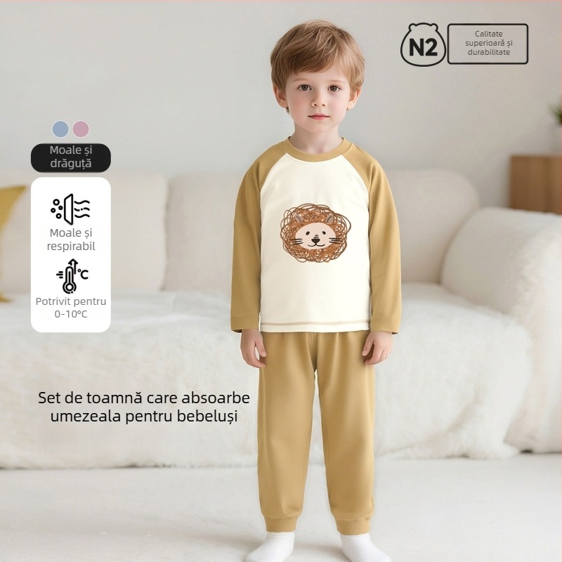 Set de pijamale pentru copii din bumbac cu imprimeu desen animat, pentru 3–8 ani, guler rotund, primăvară–toamnă