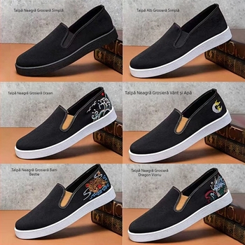 Pantofi bărbați din pânză slip-on, cu vârf rotund, respirabili și rezistenți