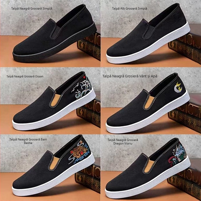 Pantofi bărbați din pânză slip-on, cu vârf rotund, respirabili și rezistenți