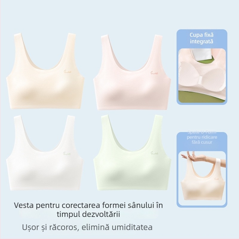 Sutien sport pentru fete adolescente, cu cupă completă, respirabil, bretele fixe duble