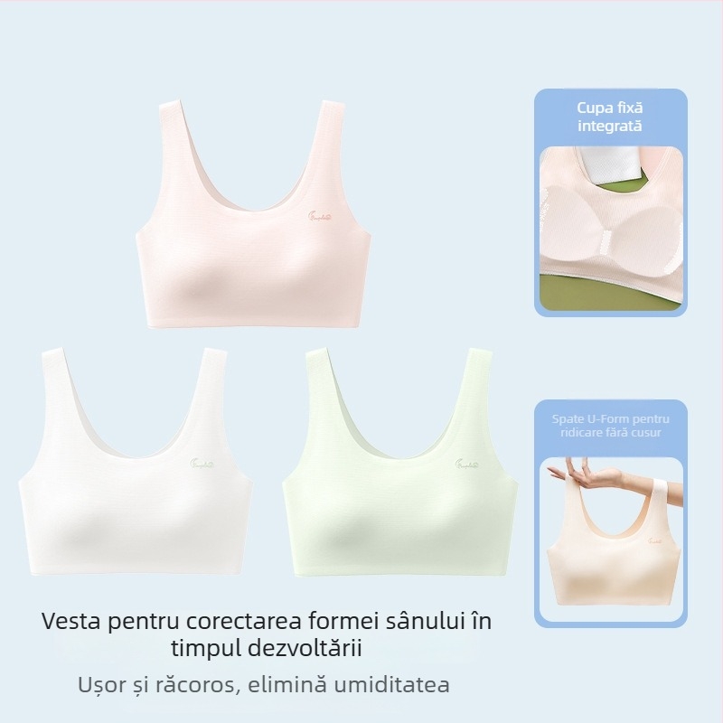 Sutien sport pentru fete adolescente, cu cupă completă, respirabil, bretele fixe duble