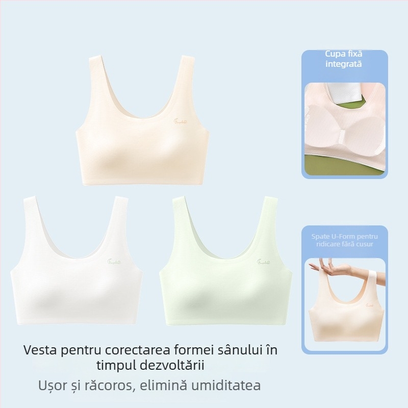 Sutien sport pentru fete adolescente, cu cupă completă, respirabil, bretele fixe duble