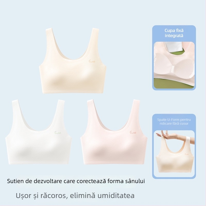 Sutien sport pentru fete adolescente, cu cupă completă, respirabil, bretele fixe duble