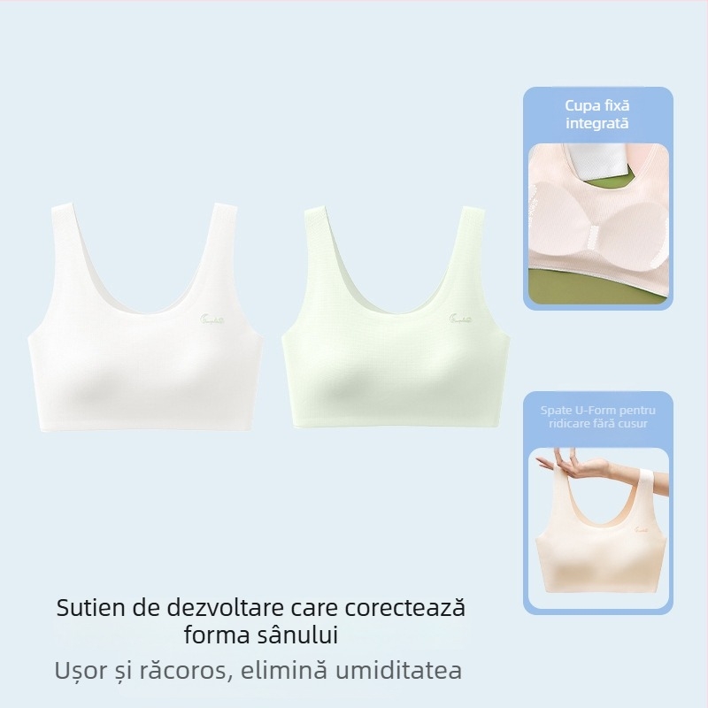 Sutien sport pentru fete adolescente, cu cupă completă, respirabil, bretele fixe duble