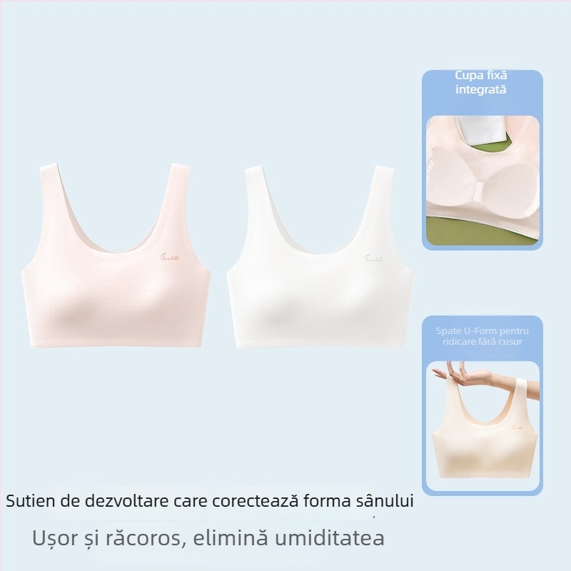Sutien sport pentru fete adolescente, cu cupă completă, respirabil, bretele fixe duble