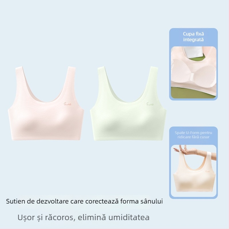 Sutien sport pentru fete adolescente, cu cupă completă, respirabil, bretele fixe duble