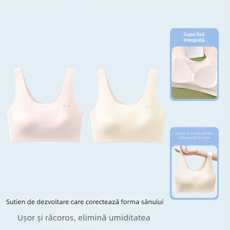 Sutien sport pentru fete adolescente, cu cupă completă, respirabil, bretele fixe duble