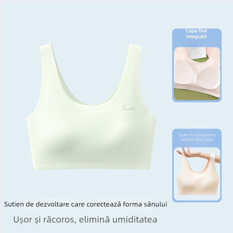 Sutien sport pentru fete adolescente, cu cupă completă, respirabil, bretele fixe duble
