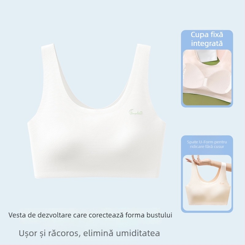 Sutien sport pentru fete adolescente, cu cupă completă, respirabil, bretele fixe duble