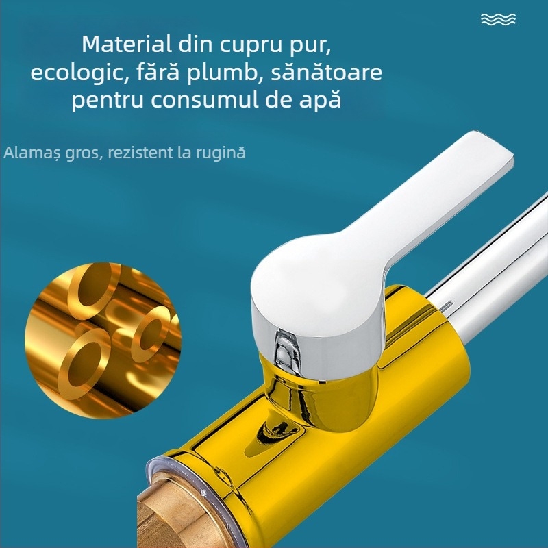 Robinet de bucătărie mixt, din cupru, cartuș ceramic, montaj vertical, 0–100 °C, 1,6 MPa