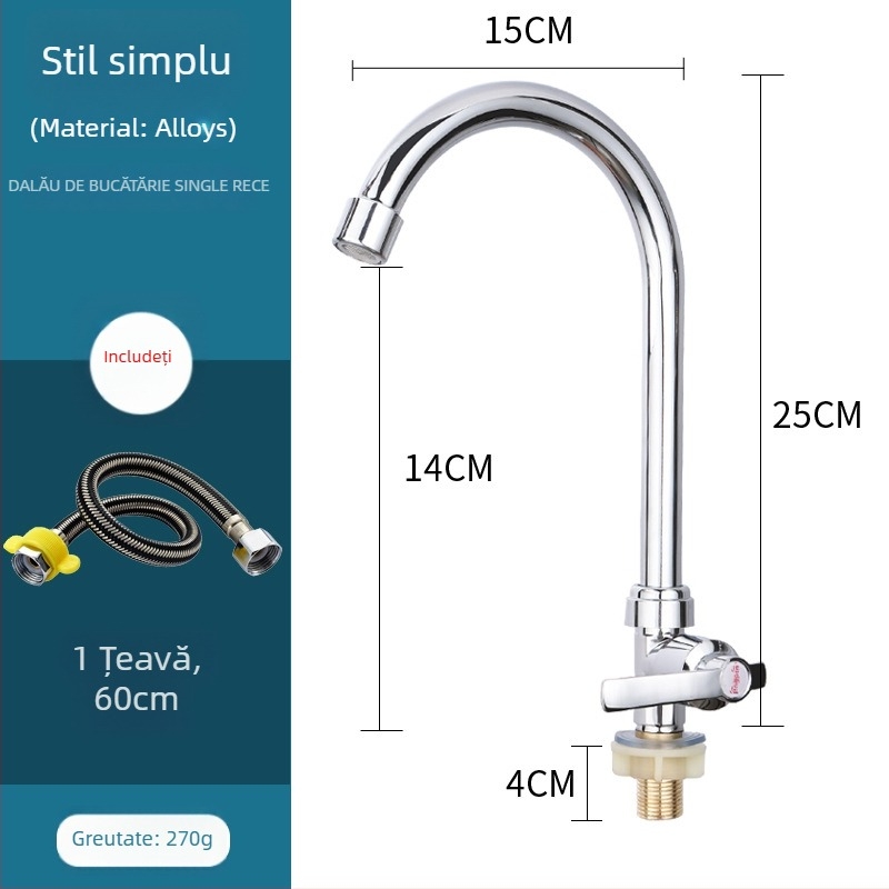 Robinet de bucătărie mixt, din cupru, cartuș ceramic, montaj vertical, 0–100 °C, 1,6 MPa